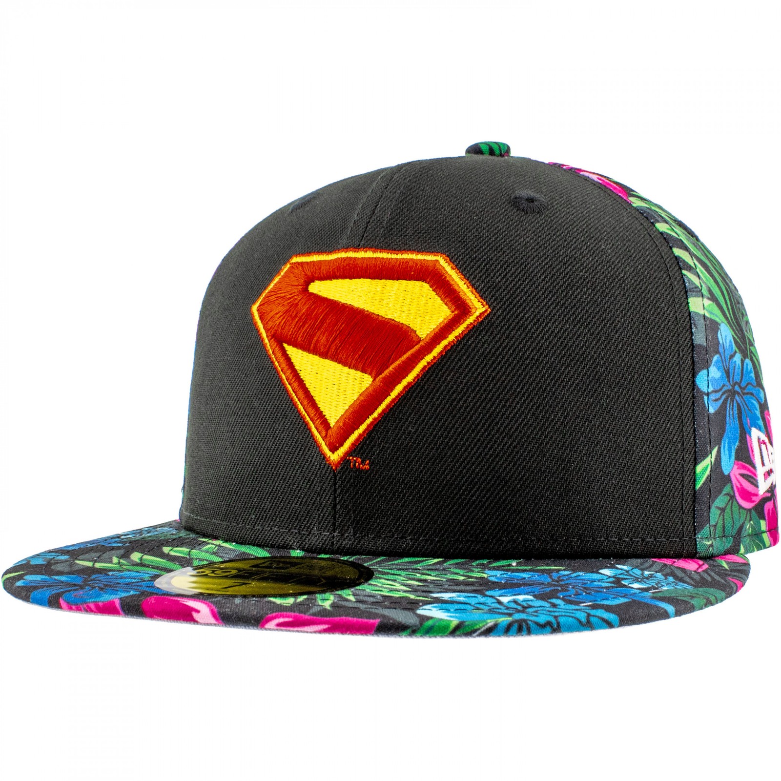 Superman Logo Black Floral New Era 59Fifty Fitted Hat Black