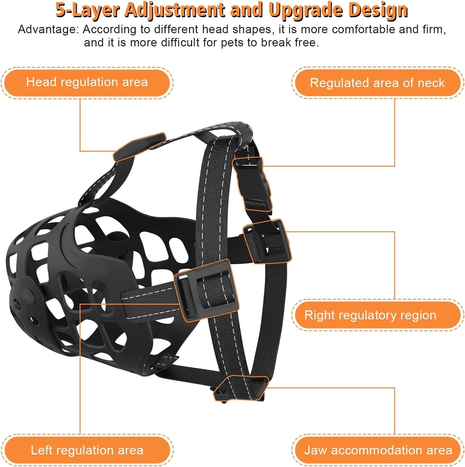 Silicone Dog Muzzle Adjustable XL Black Easy Clean