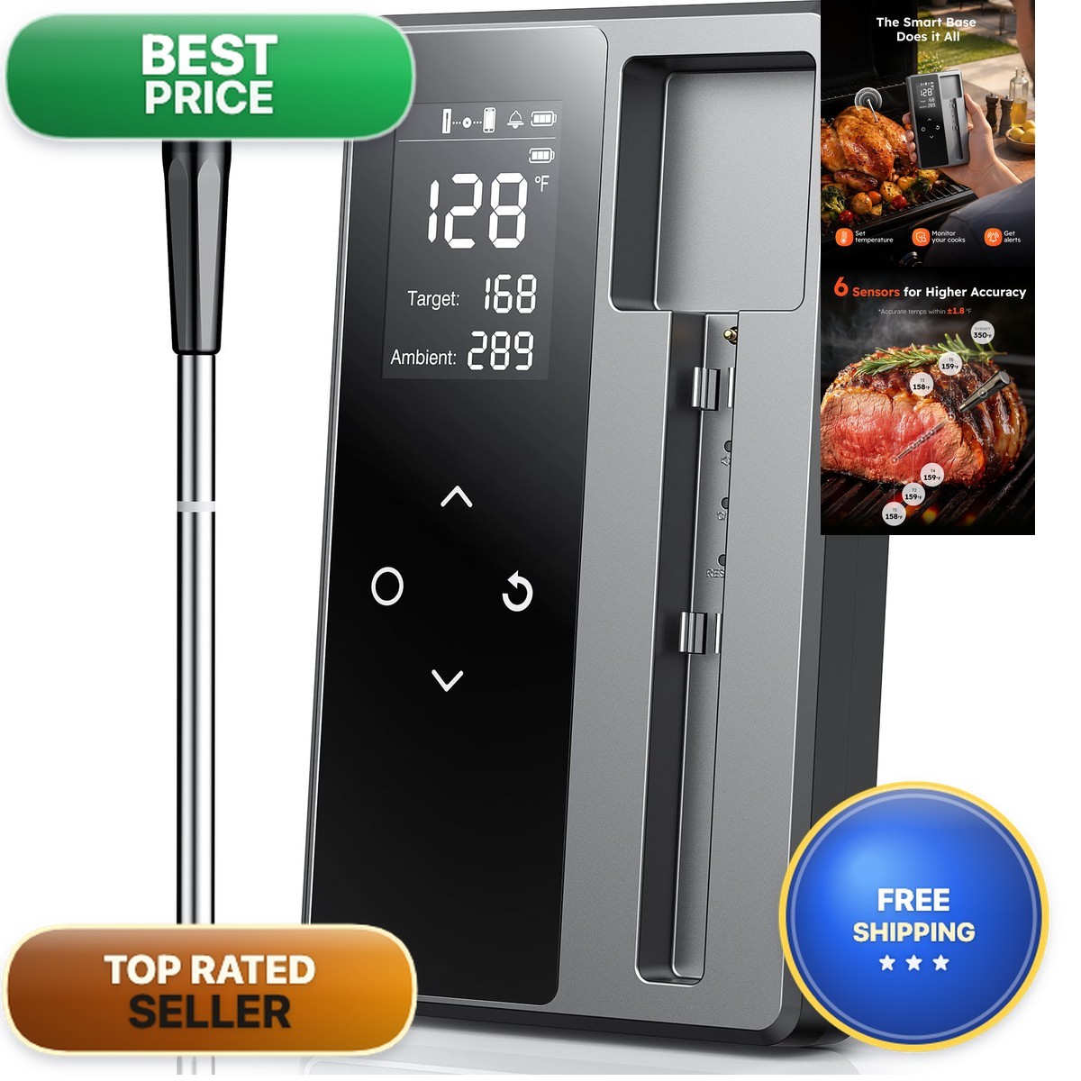ONFIKY Wireless Meat Thermometer Digital Bluetooth Instant Read Grey