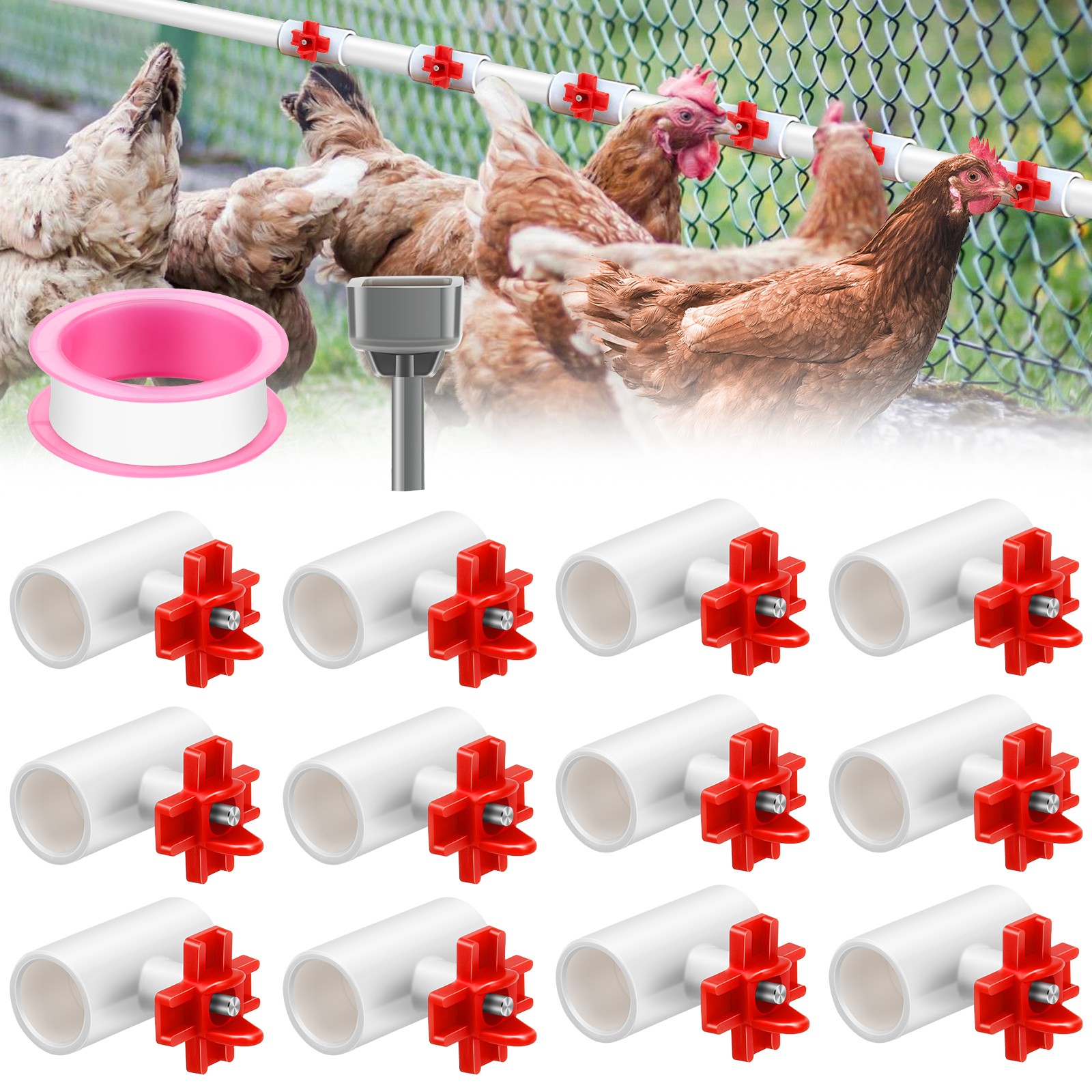 12 PCS Chicken Nipples Automatic Waterer Poultry Drinker Hen Duck Quail Drinking