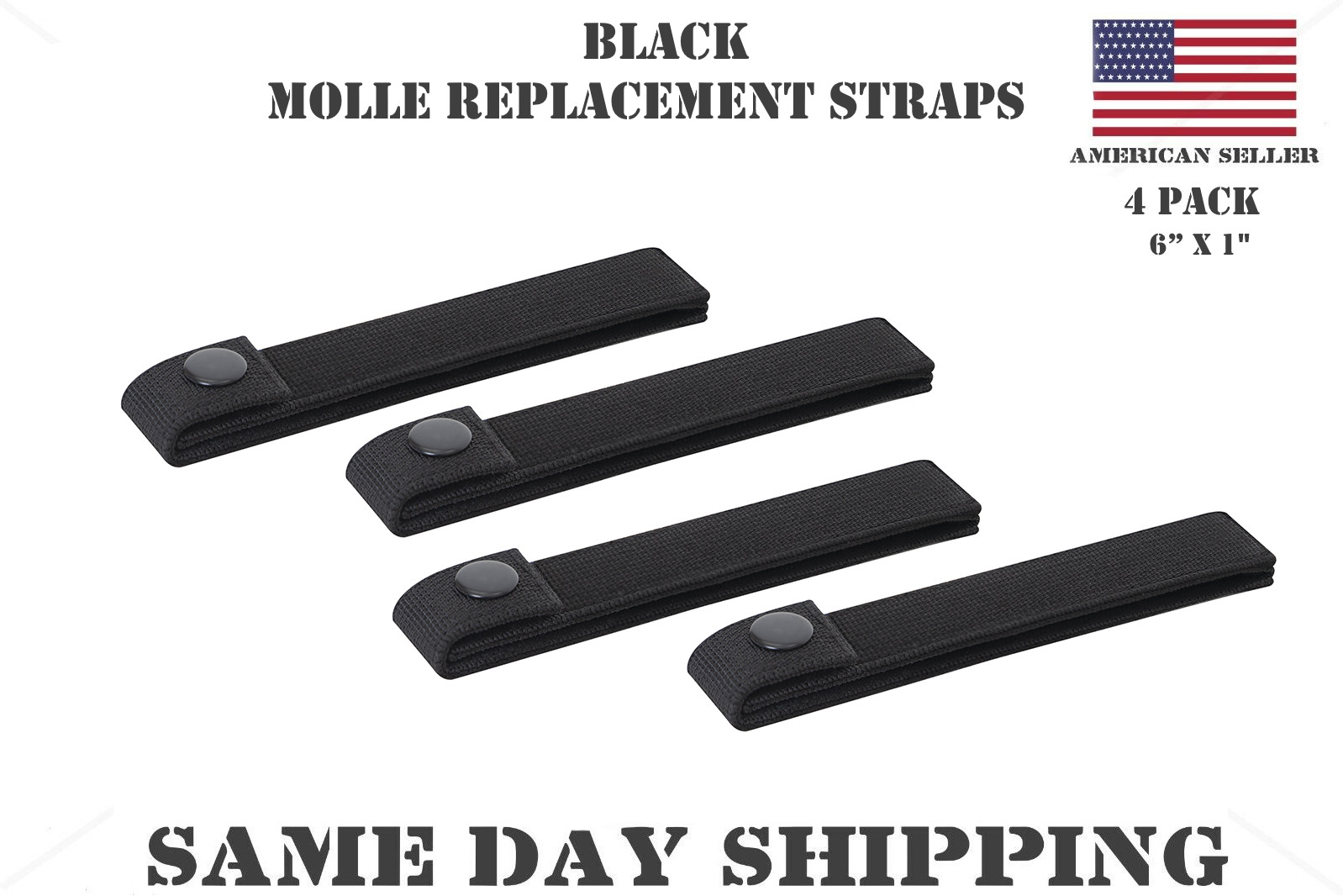 4 Pack Black 6" Tactical MOLLE Replacement Straps Police / Military