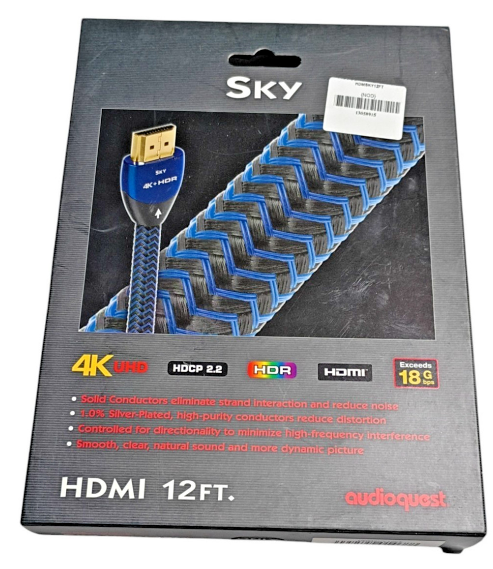 Audioquest Sky Hdmi 12Ft Cable 4K Uhd Hdr 3D Ethernet Arc 18Gbps Blue Black