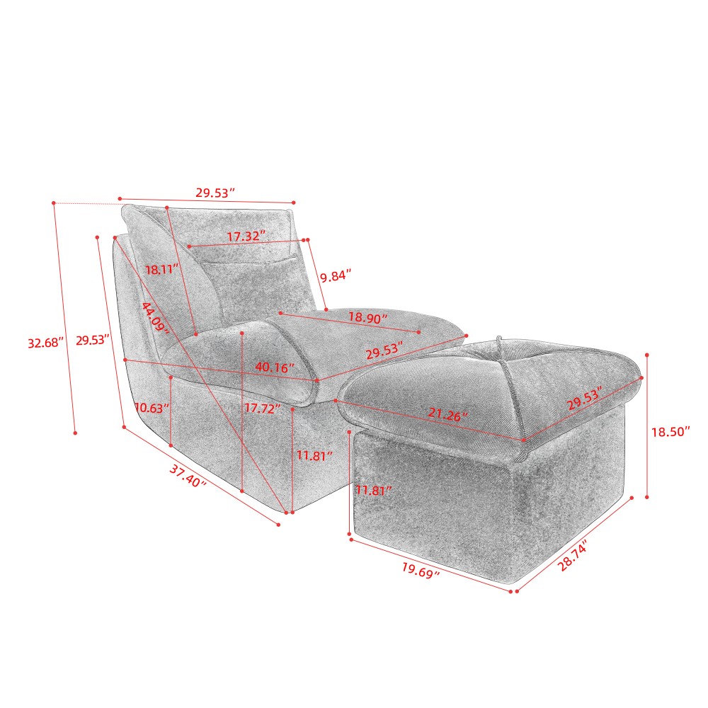 Lounge Chair with Footstool for Small Spaces Upholstered