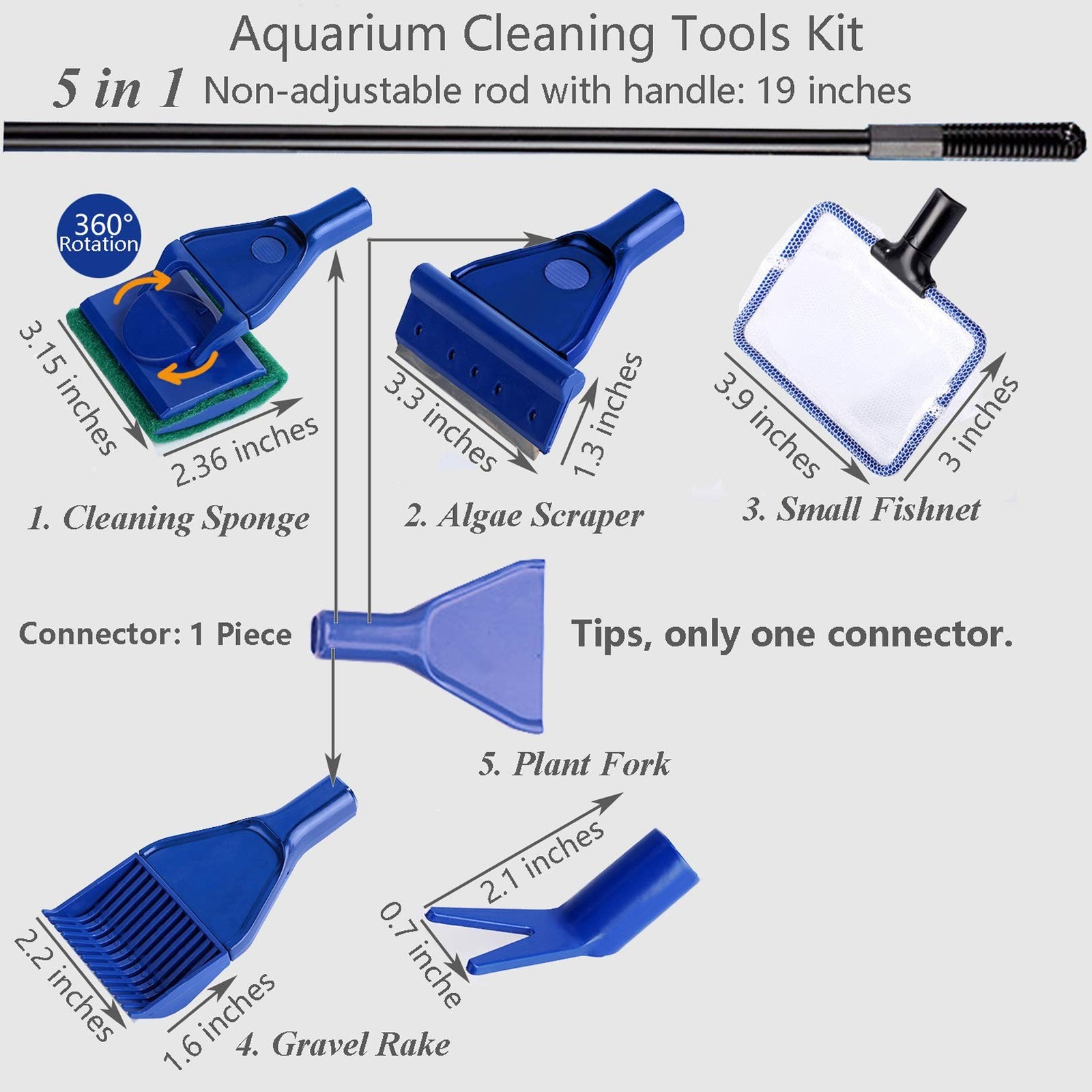 Aquarium Cleaning Tools Kit 5 in 1 Function for Long Deep Fish Tank, Includin...