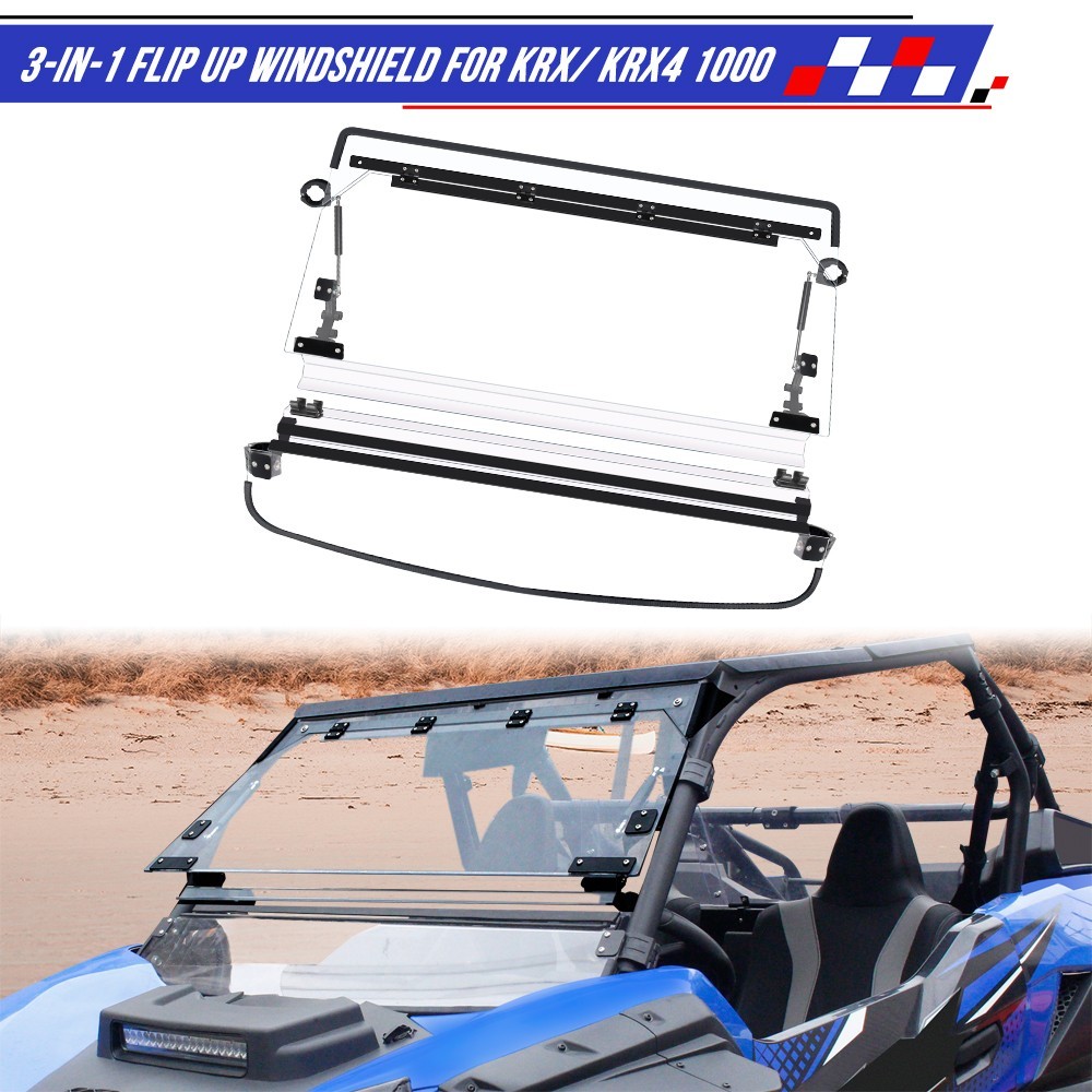 Front 3-IN-1 Flip Windshield Vented Fit for Kawasaki Teryx KRX 1000 2020-2026