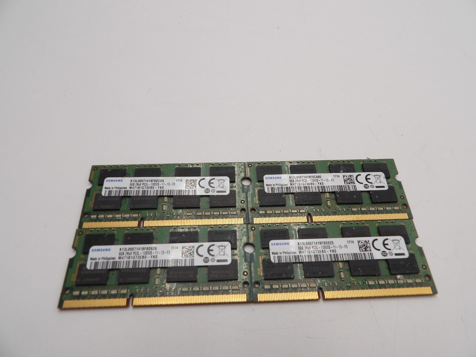 Lot of 4x8GB=32GB Samsung M471B1G73EB0-YK0 2Rx8 PC3L-12800S DDR3L Laptop Memory