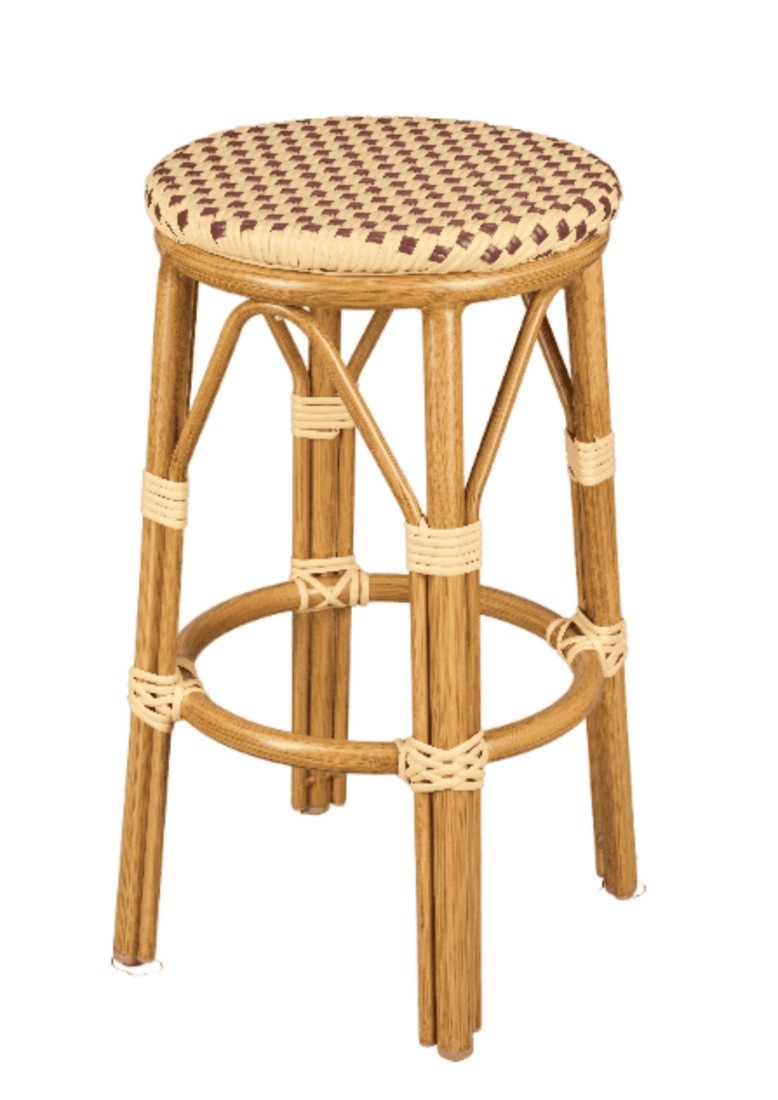 Beige on Maroon 26" Counter Height PE Rattan No Back Bistro Barstool by Chivari
