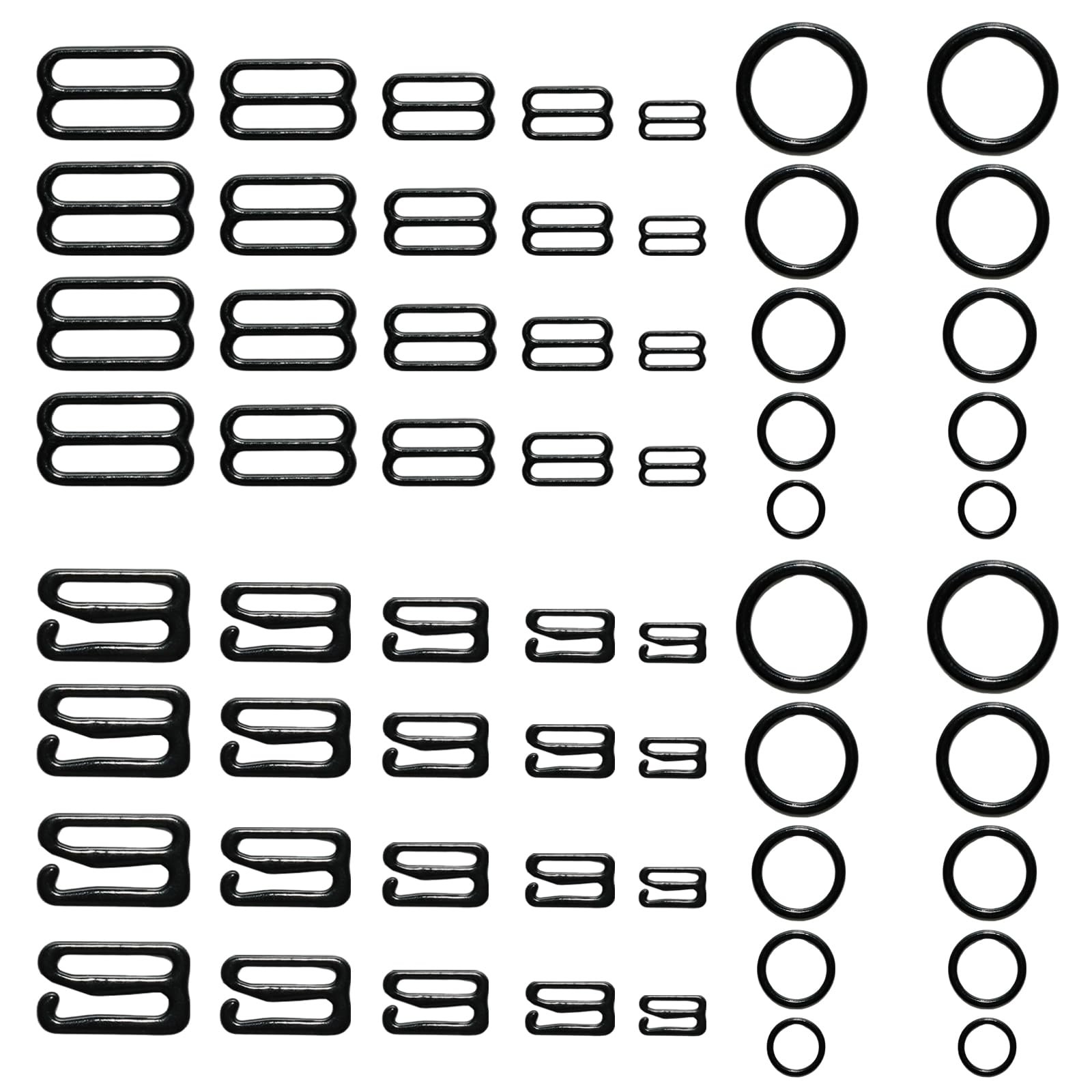 Lilaly 60 Pcs 8mm 10mm 12mm 15mm 20mm Bra Hooks for Straps 3 Styles Sewing Ho...