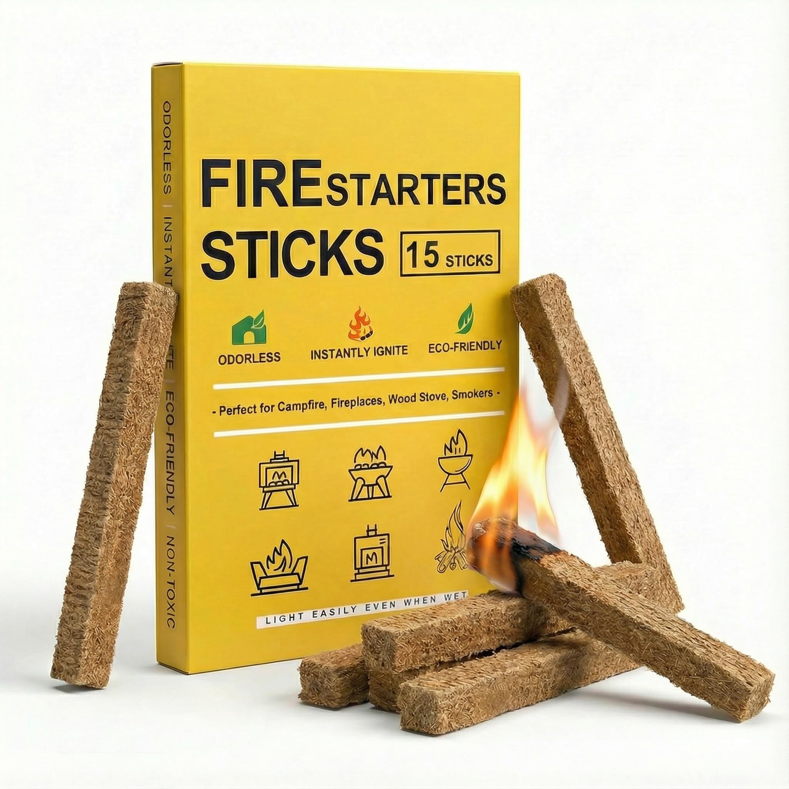 Avger Natural Fire Starter Sticks Quick Start Fire Starters for Grills Campfi...