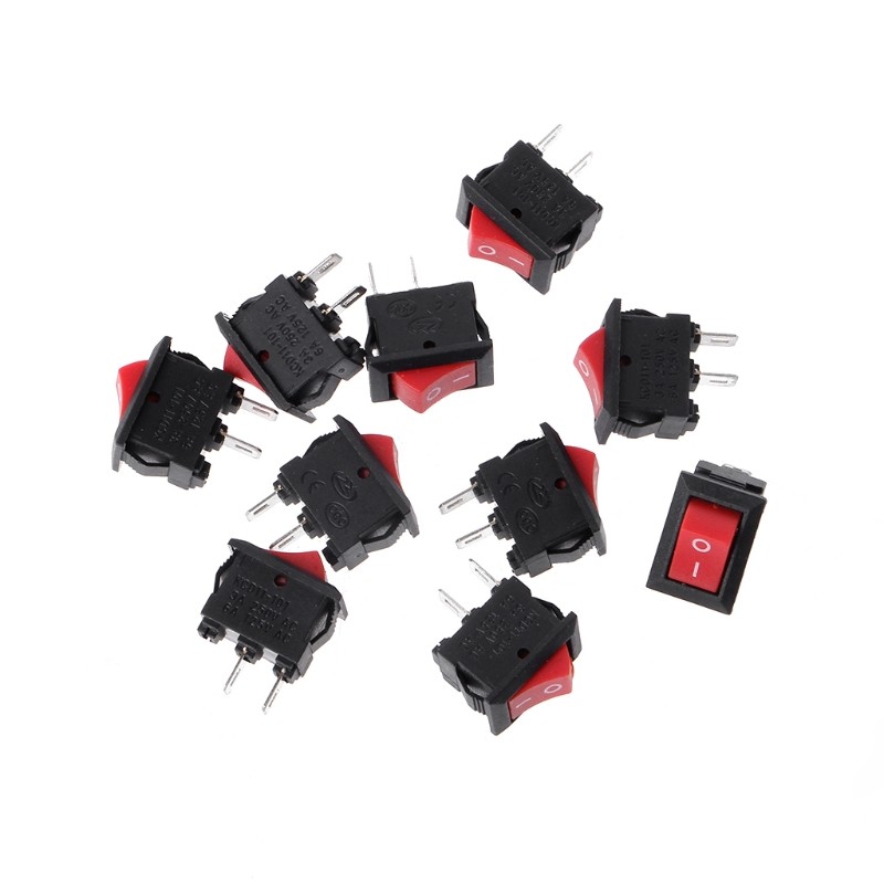 10 Pcs 2 Pin 10x15mm SPST ON/OFF Soldering Terminal Rocker Switch 3A AC 250