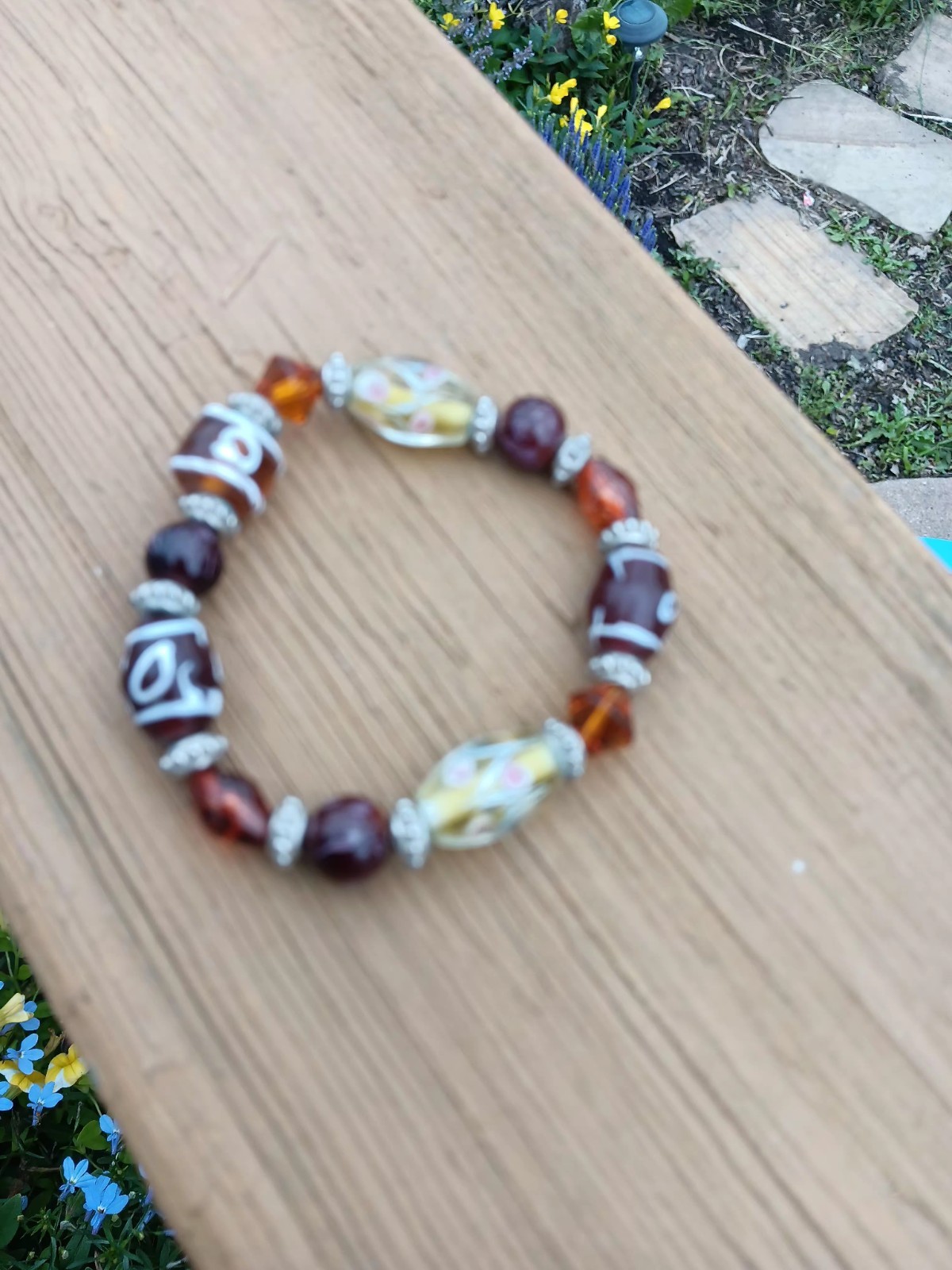Stretchy Beaded Lampwork Bracelet Boho