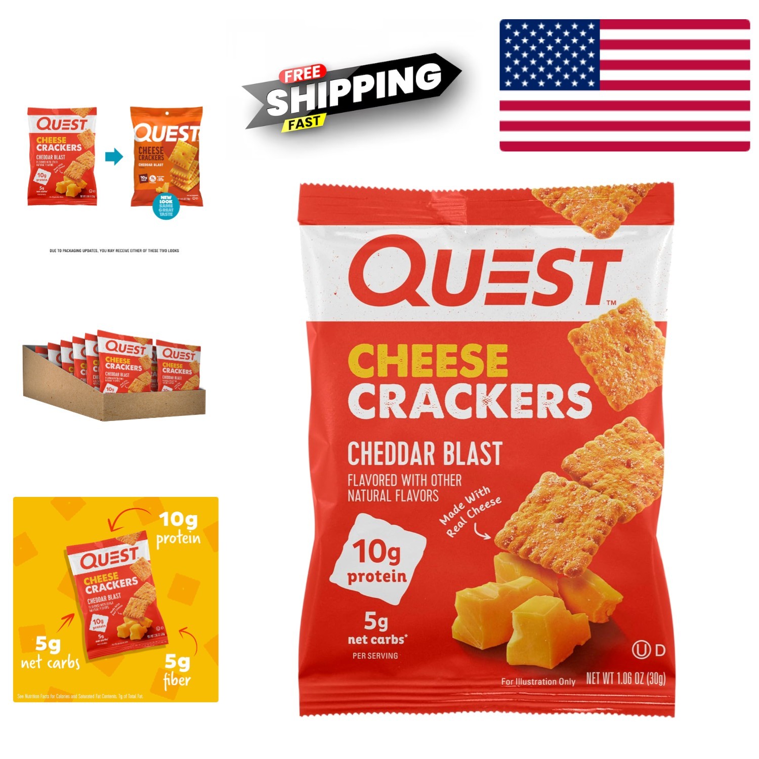 Quest Cheese Crackers 12.72oz Pack - High Protein Low Carb Snack Cheesy Crunchy