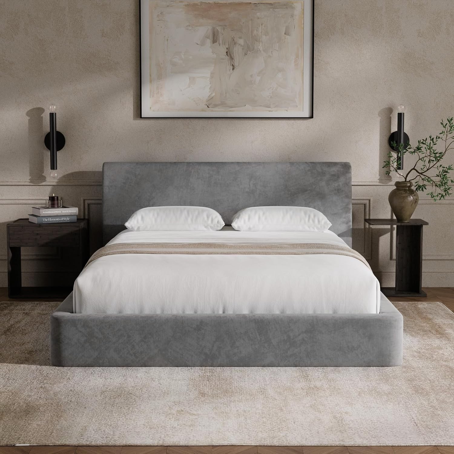 AirFrame King Size Bed Frame W/ Ergonomic Angled Foam Cushioned Headboard