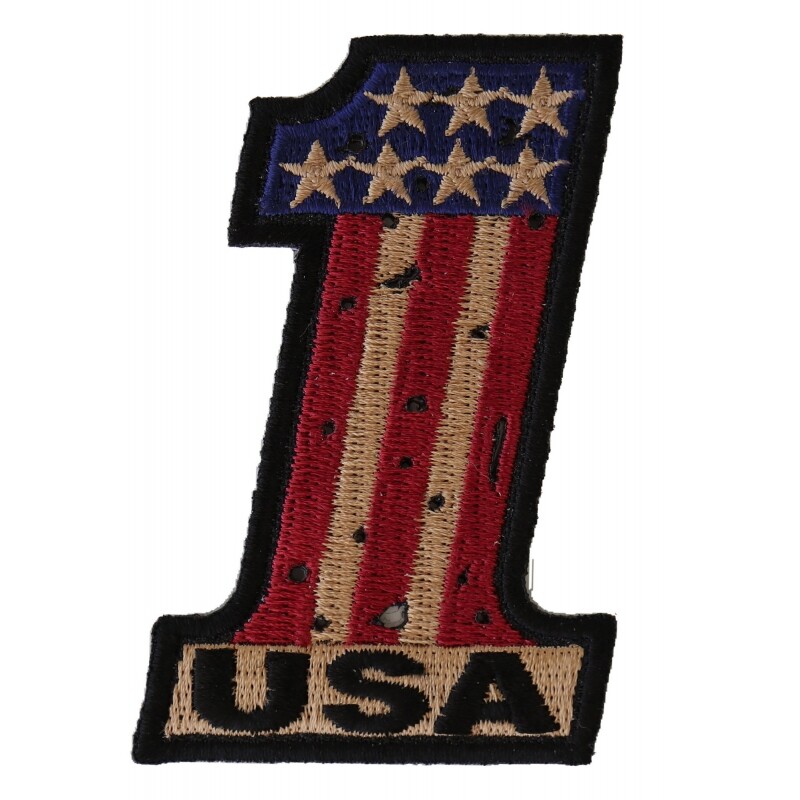 Embroidered Patch (Iron-On), Retro Number 1 USA Vintage Flag, 2" x 3"