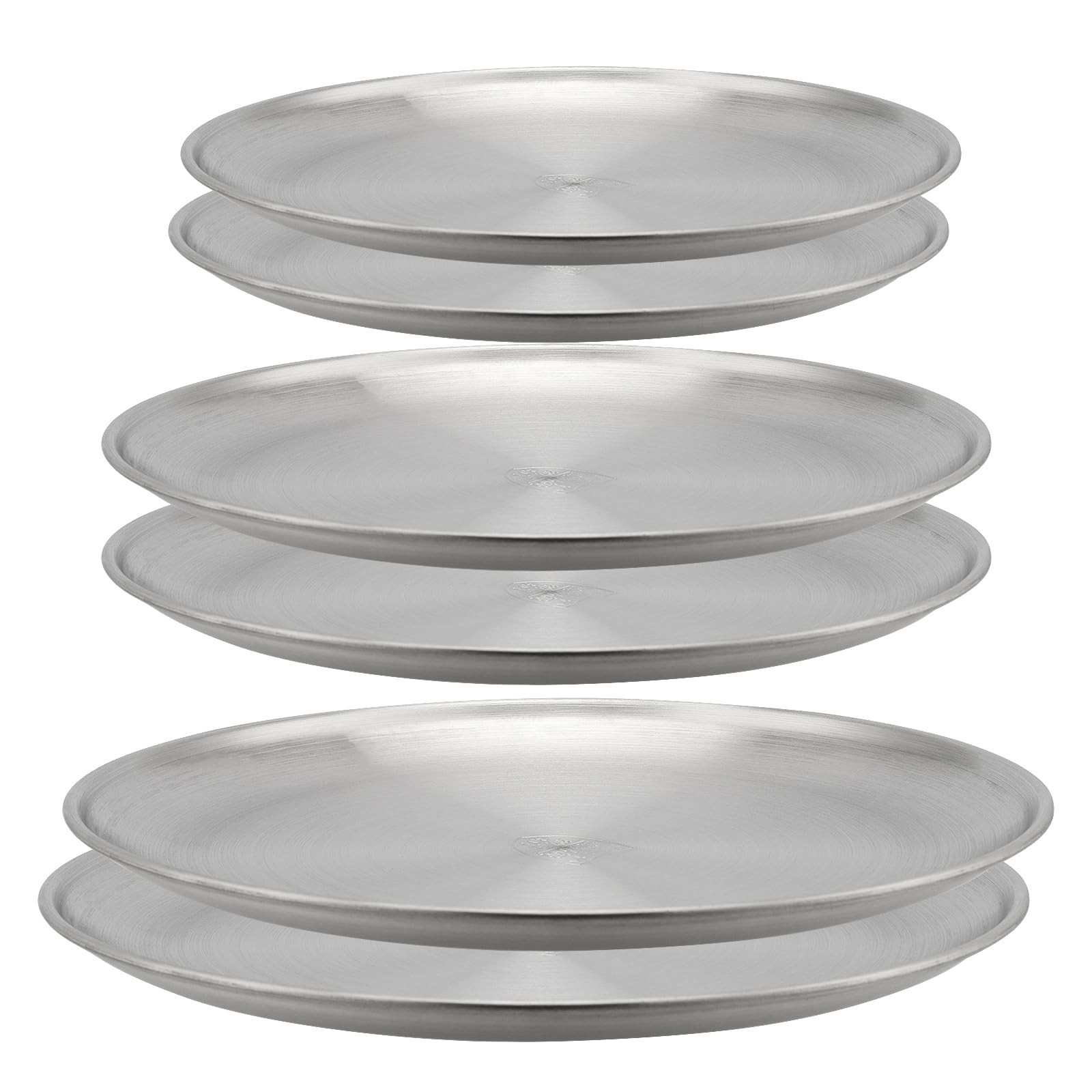 MOUYAT 6 PCS Stainless Steel Plate Set, 8 In 10 In 12 In Round Metal Dinner P...