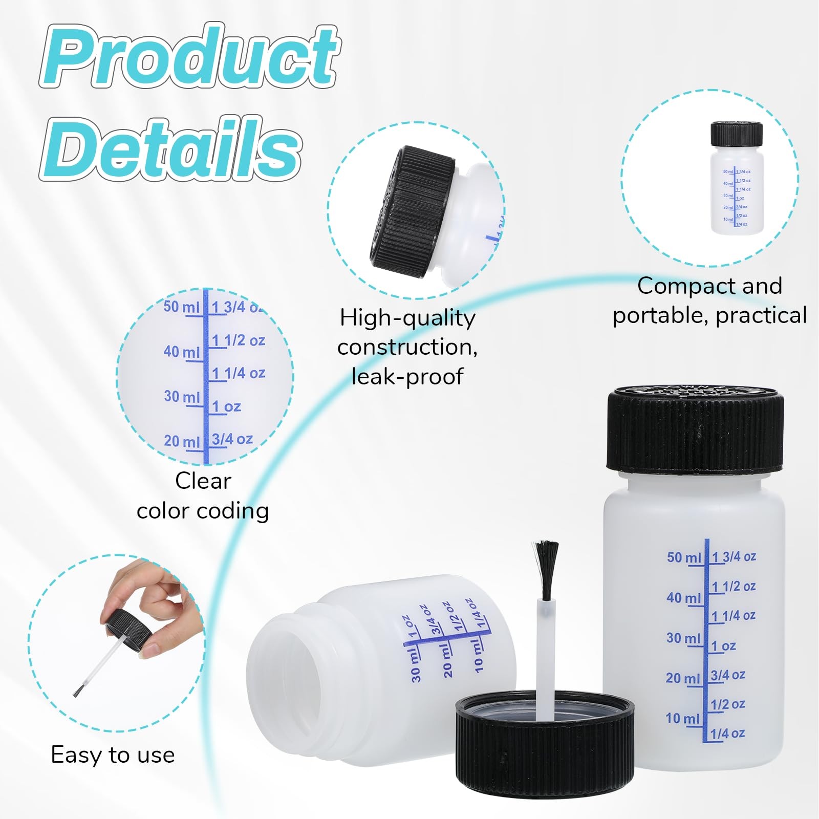 6 Pack 1&2 Oz Touch Up Paint Container with Brush and Lid, Empty Paint Touch ...