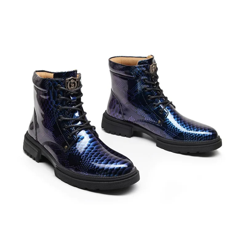 Men's Genuine Leather Street Trend Snake Pattern Design Retro Chelsea Boot