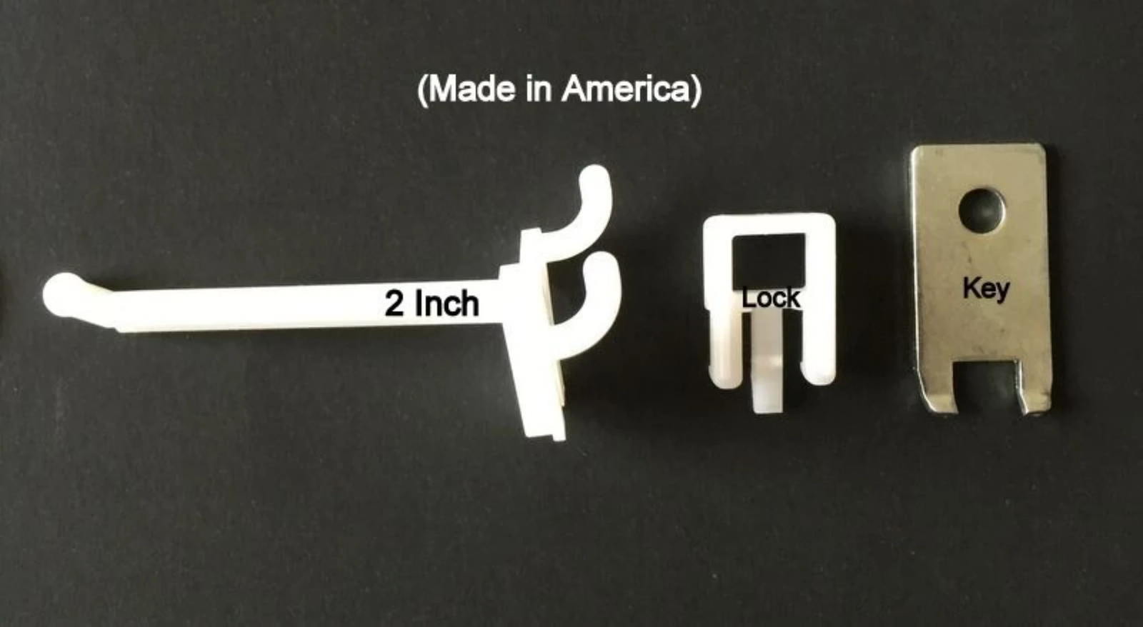 (50 PACK) 2 Inch Locking White Plastic Pegboard Peg Hooks (50 Locks, 4 Keys)