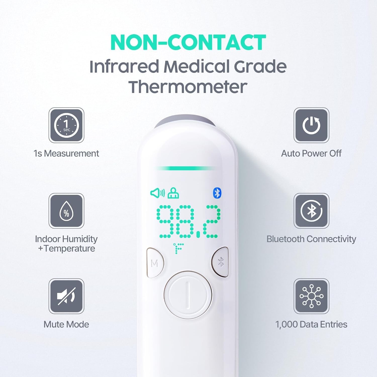 NO TOUCH MEDICAL GRADE FOREHEAD THERMOMETER FOR ADULTS & KIDS, SMART CARE APP