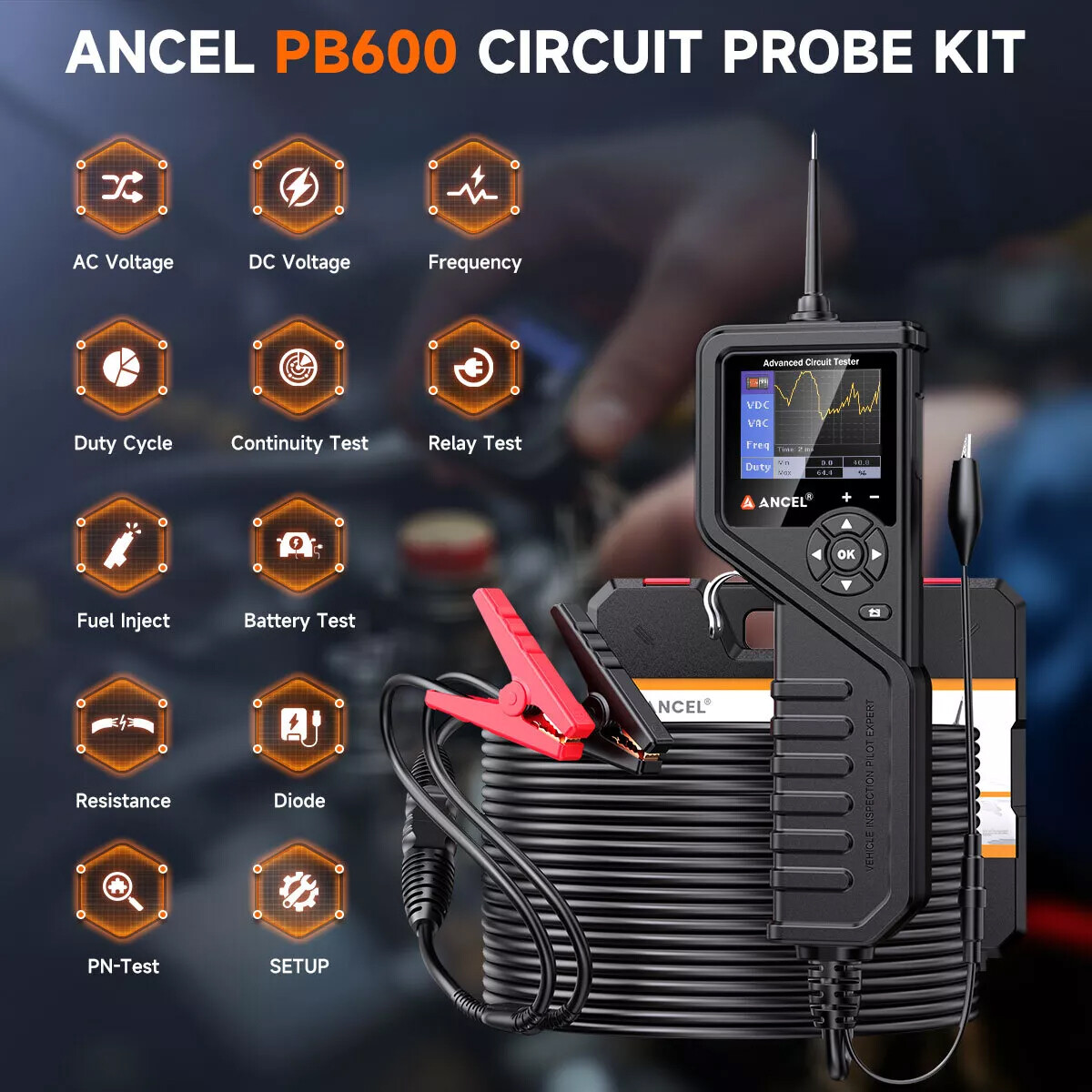 ANCEL PB600 Circuit Probe Tester Kit with Battery Relay Injector Test 12-24V