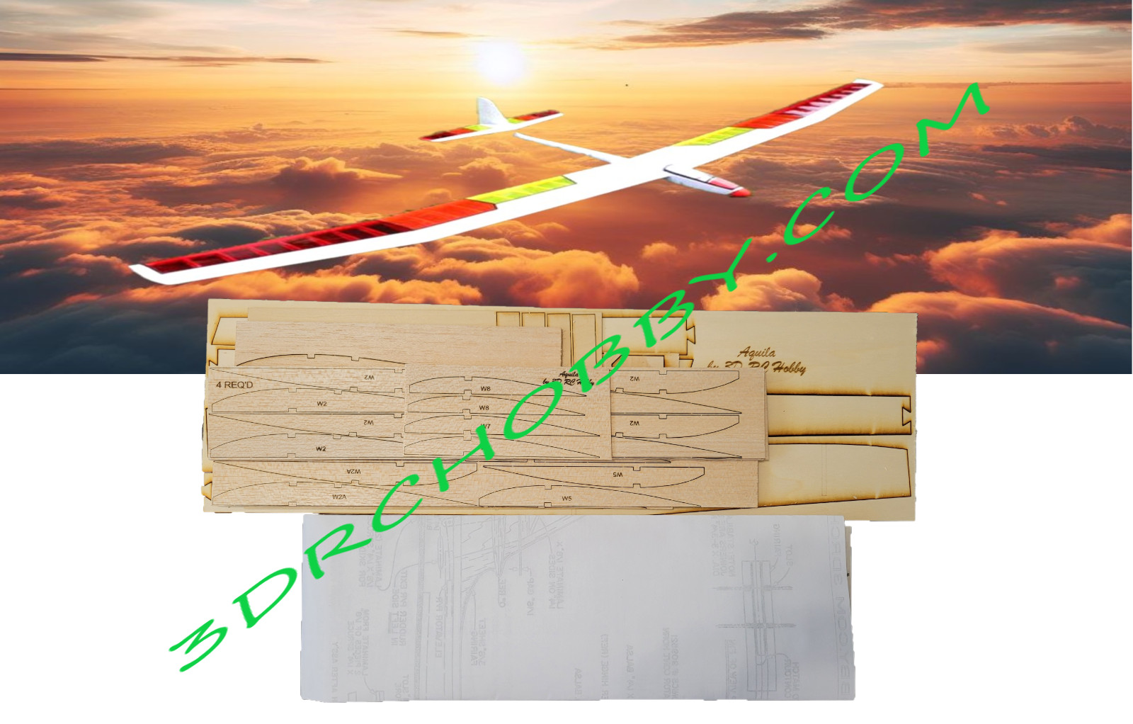 AQUILA Sailplane 59" WS RC Airplane Laser Cut Balsa & Ply Short Kit W Plans