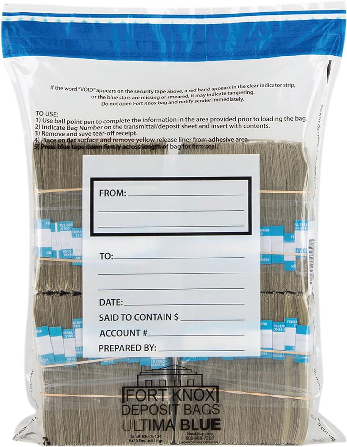 BankSupplies Ultima Blue Dual Pocket Clear Deposit Bags 15W x 20H 100 Pack NEW