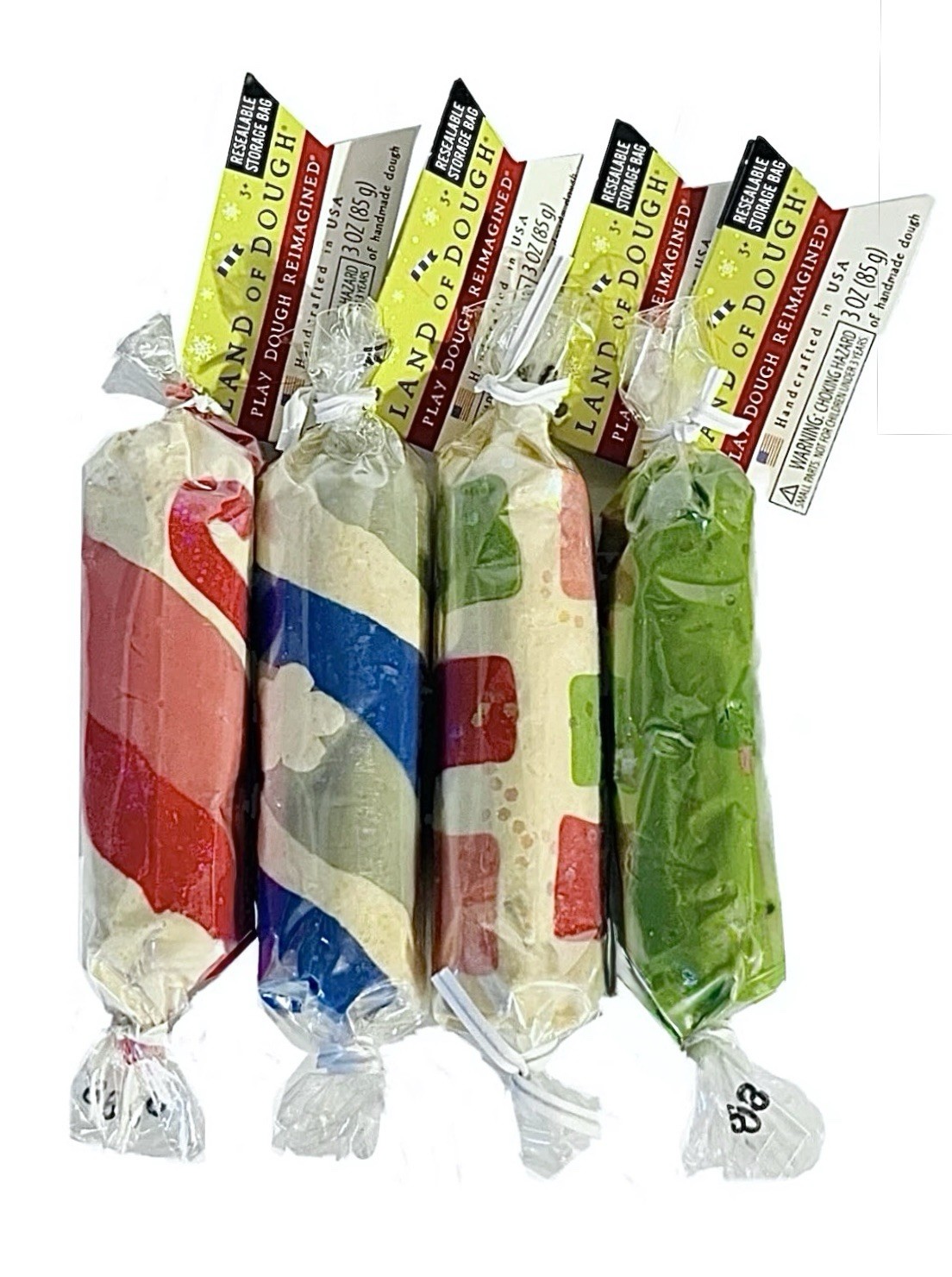 Land of Dough 4 Pack Holiday Glitter Rolls Natural Kids Christmas Modeling Clay