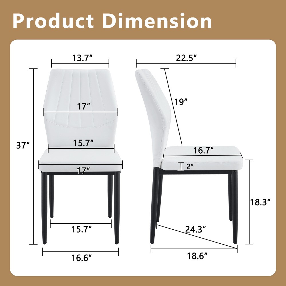 Set of 4 Dining Chairs - Ergonomic PU Leather Backrest, Black & White, 37'' High