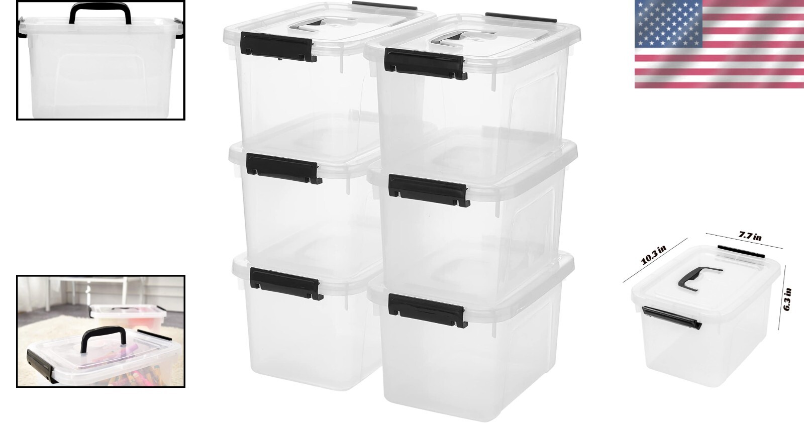 Stackable 6 Quart Clear Storage Bins - Organize Home & Office Spaces (6-Pack)