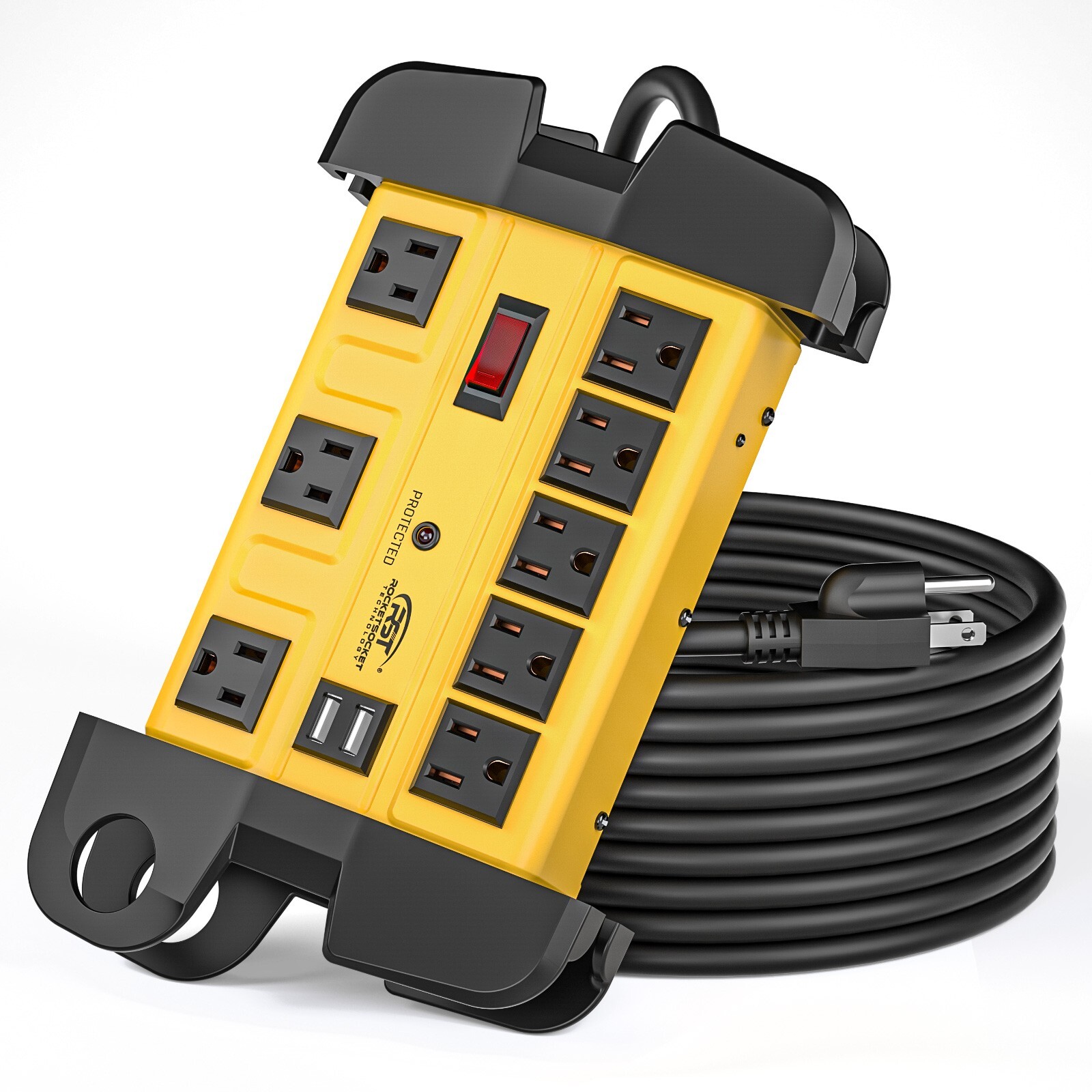 10-Outlet Power Strip 15-FT Cord  Surge Protector,2-USB(3.1A),2800J/1875W/15A