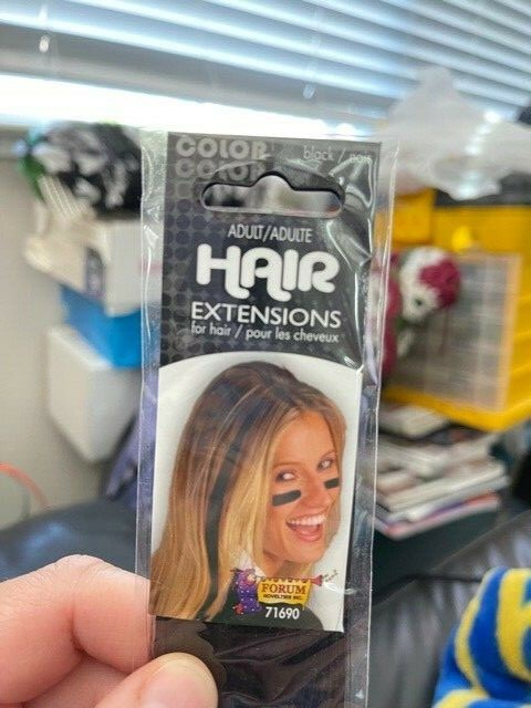 BLACK HAIR EXTENSIONS School Spirit Colors Cheerleader Team Sports Festival New!