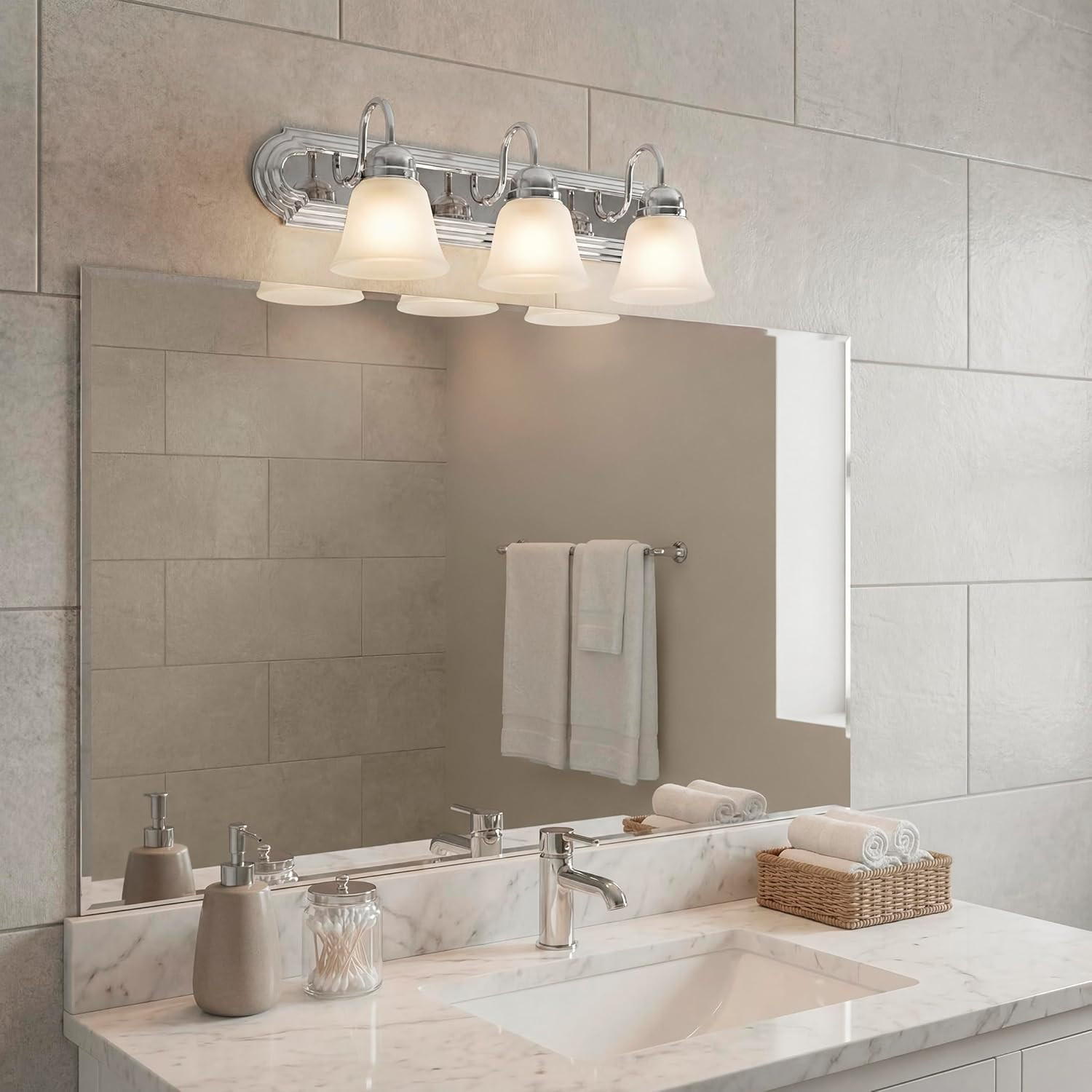 24" 3-Light Vanity Bath Light in Chrome, Modern Bathroom Light with Clear Satin