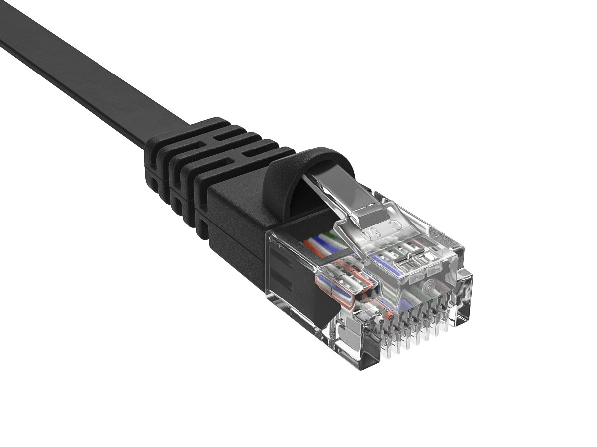 Cat6 UTP Snagless Flat Patch Cable, Black - 1/2/3/5/7/10/15/25/35/45 ft
