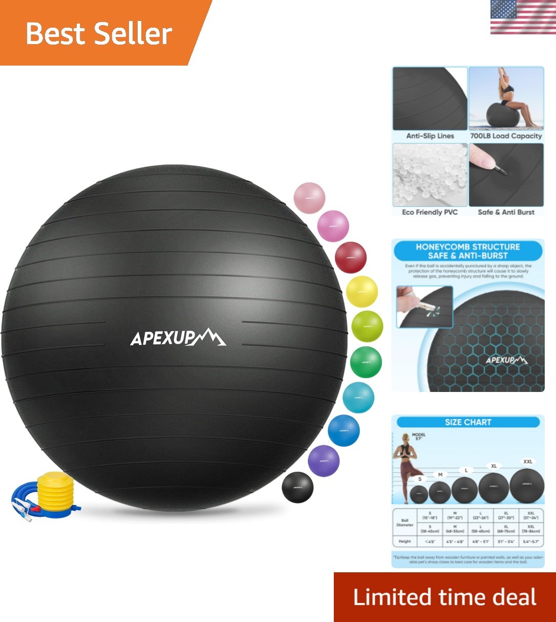Luxury Anti-Burst Yoga & Pilates Ball - 23 Inches, Safe & Durable Indoor Fitness