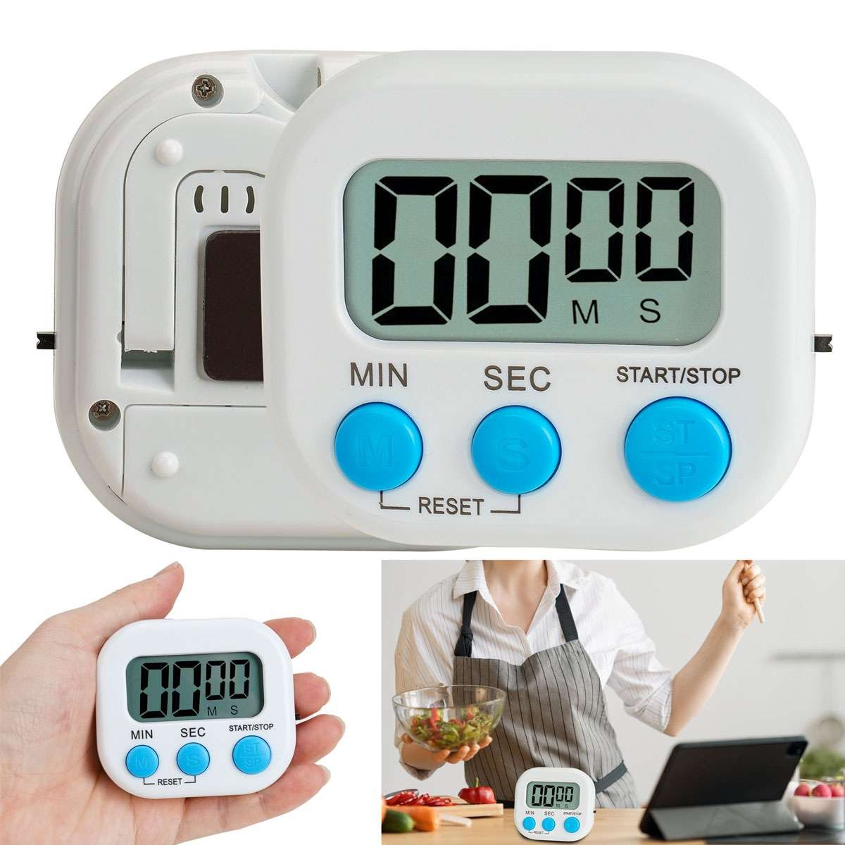 4X Kitchen Timer Magnetic LCD Digital Countdown Stopwatch With Stand Alarm Clock