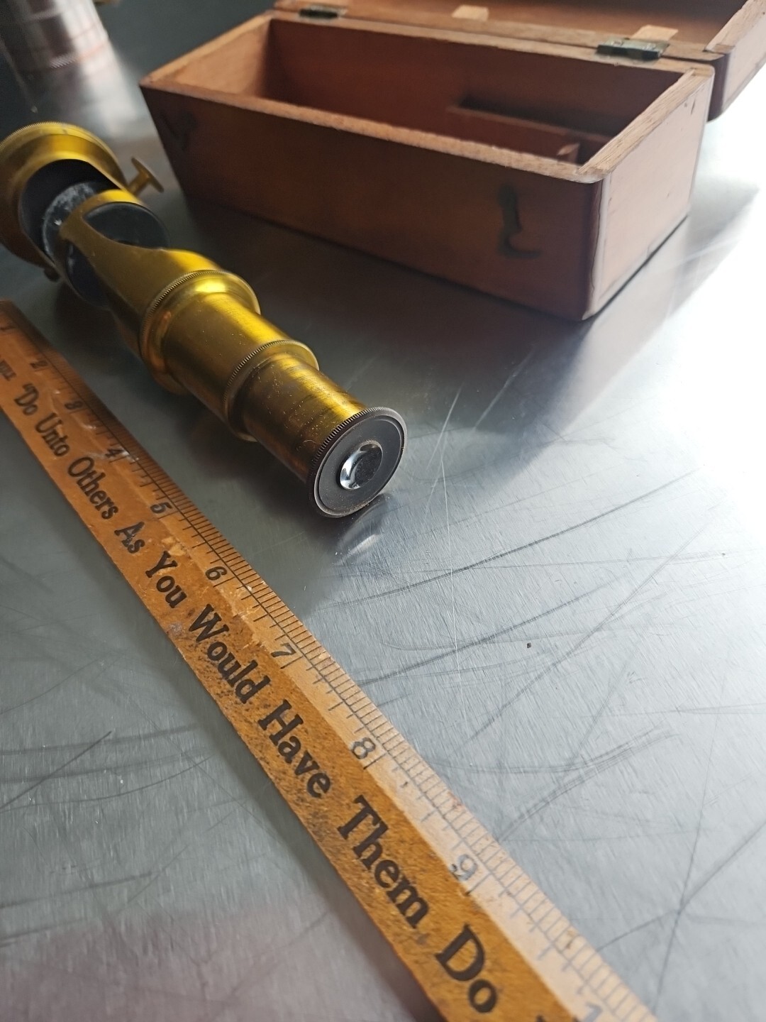 Antique Brass Tube Microscope Compound Microscope Made In Paris 1900s UNTESTED.
