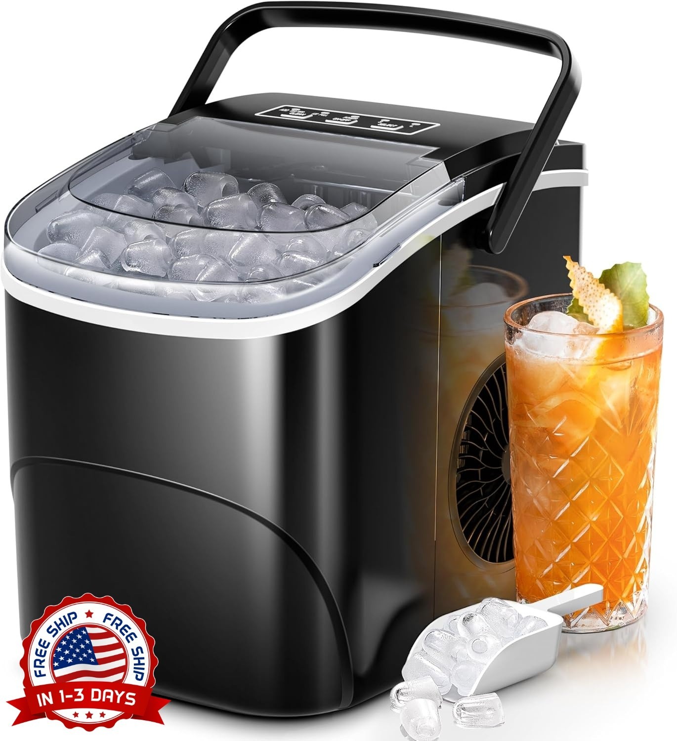 Maquina hielo de portatil encimera 9 cubos 6 min 26 lbs para auto limpieza NUEVO