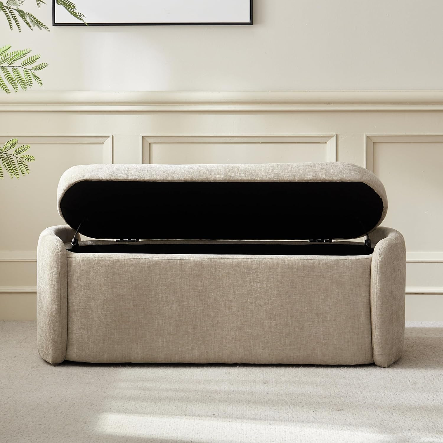 VKNOW 46" Oval Storage Ottoman Bench, Upholstered End of Bed Bench Ottomans Benc