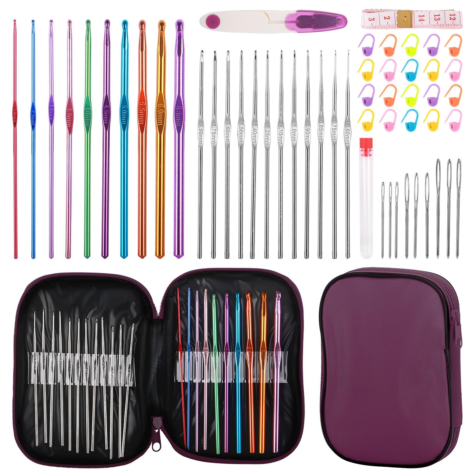 Crochet Kits 54 Pack, Crochet Hook Set Knitting Kit for Beginners, Ergonomic ...
