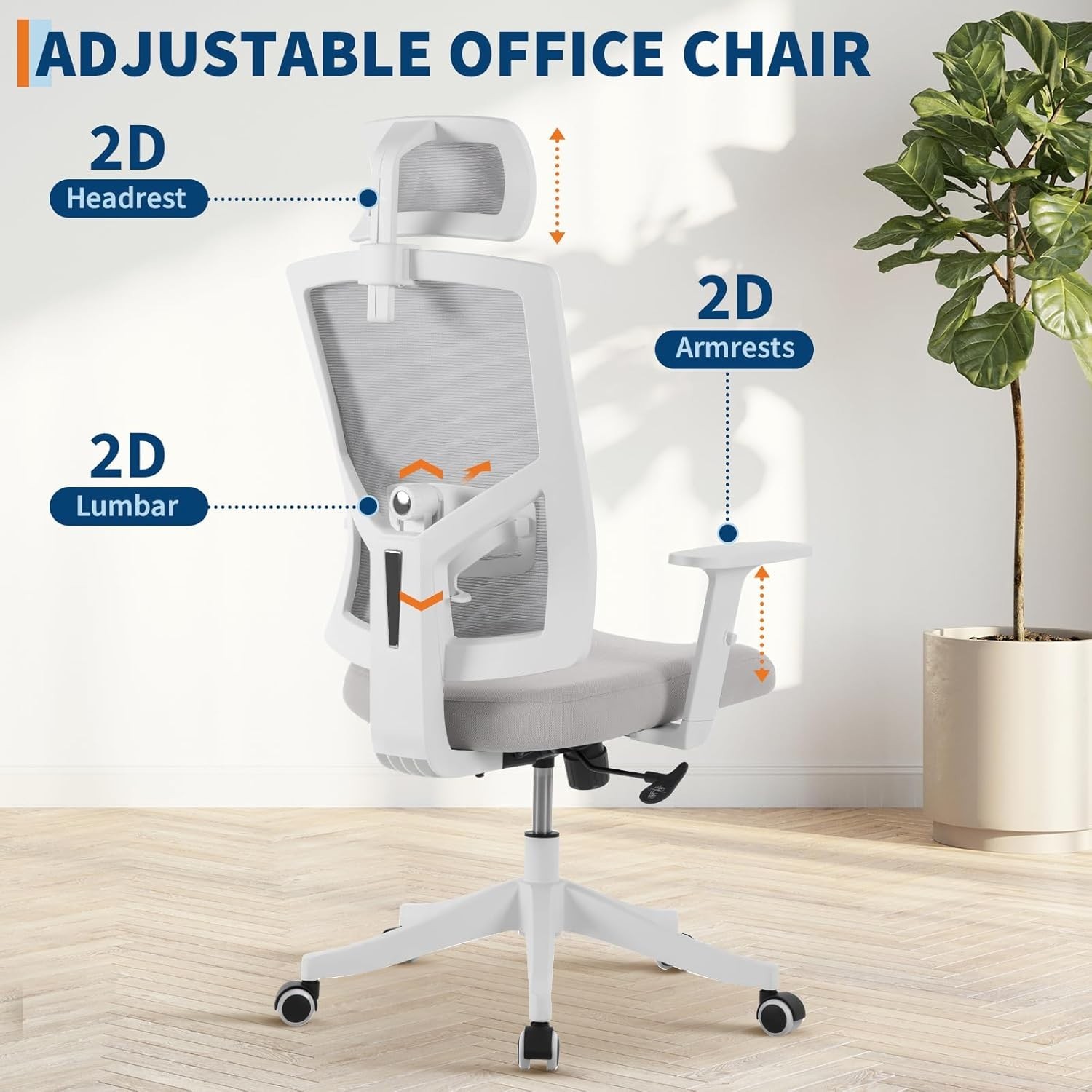 Ergonomic Office Chair, Adjustable High Back Desk Mesh Chair with Headrest