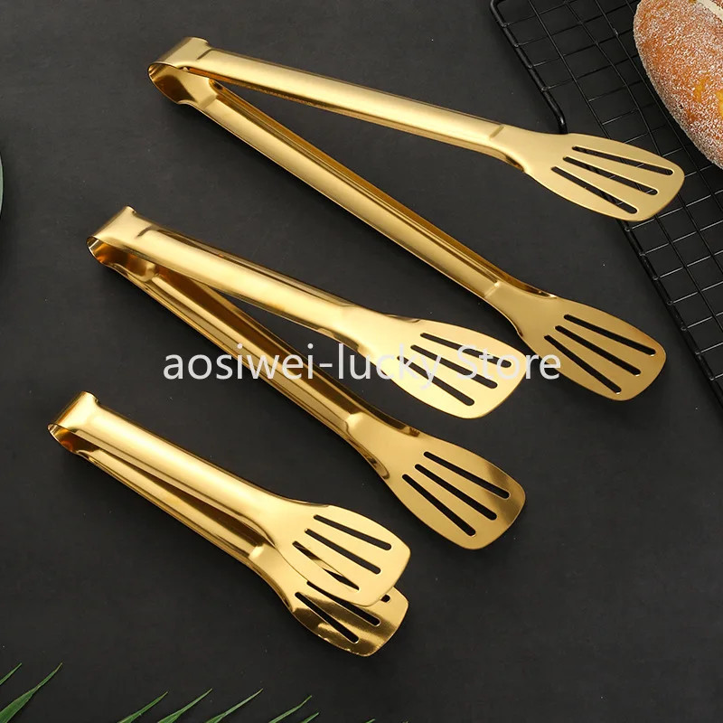 Gold BBQ Food Tongs Steak Clip Stainless Steel Hollow Cake Bread Grill