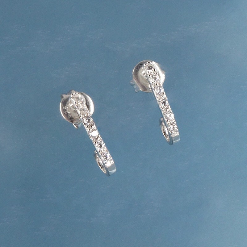2 Sterling Silver Cubic Zirconia Bar Pave Stud Earrings, J / Open Loop #33545