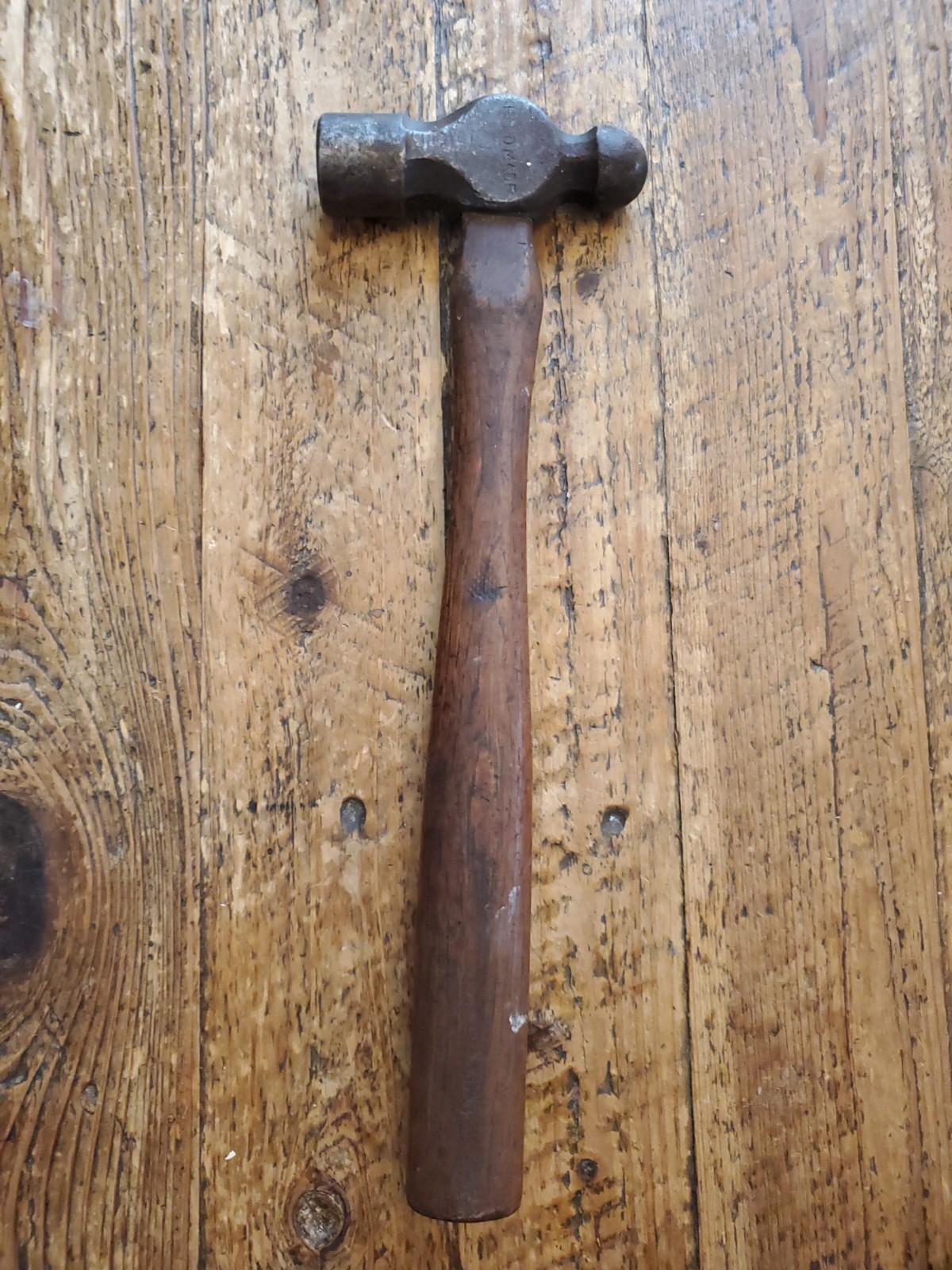 BALL PEEN HAMMER w/ 12" HANDLE 4" Head TOTAL WEIGHT 20 Oz Stamped "Handmade"