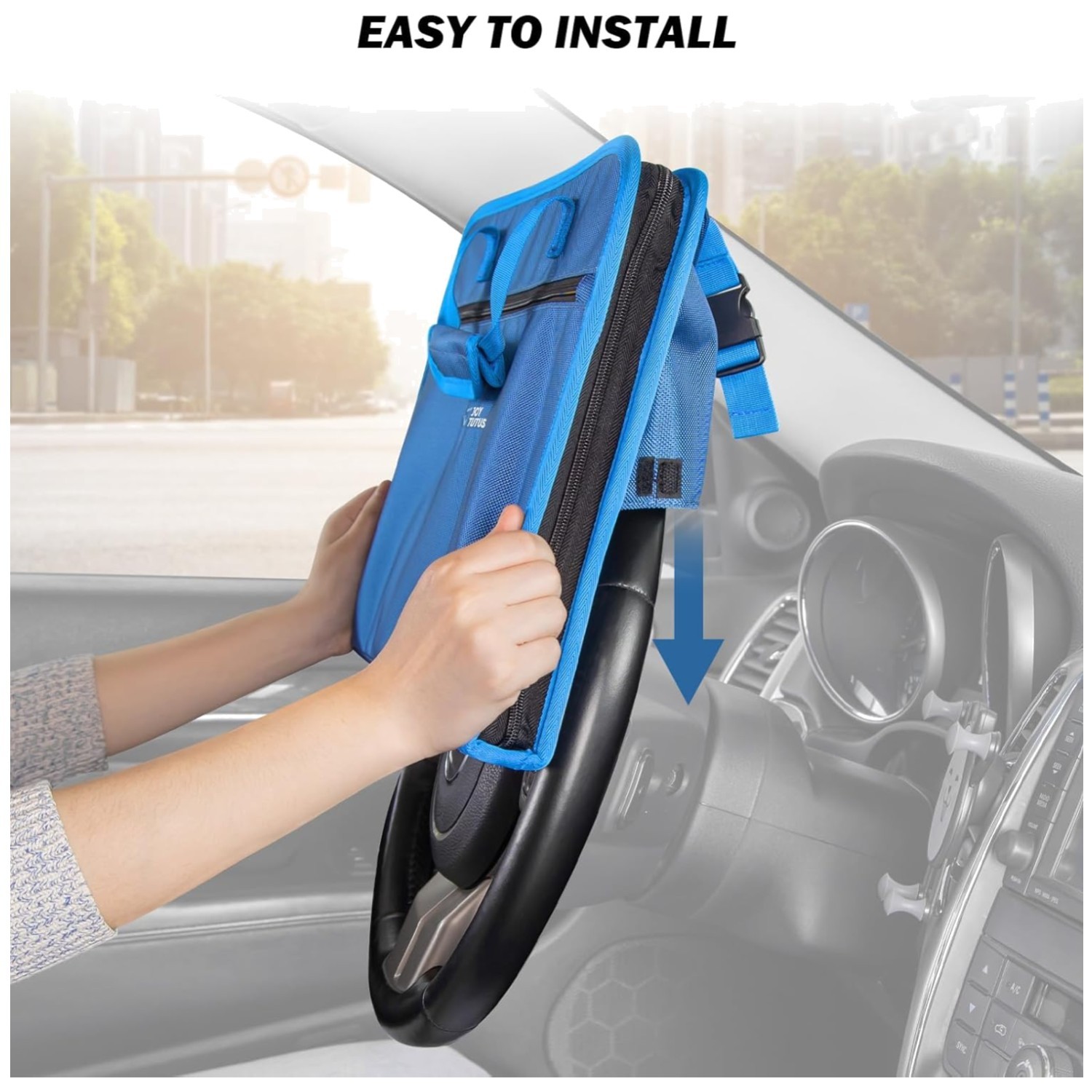 Blue Steering Wheel Workstation