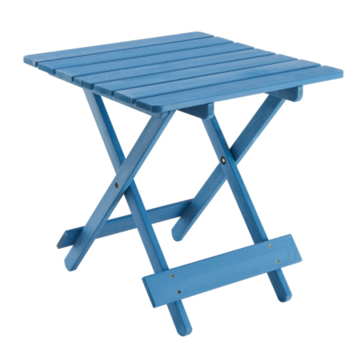 Folding Solid Wood Patio Table Portable Outdoor Square Table Blue Balcony Yard