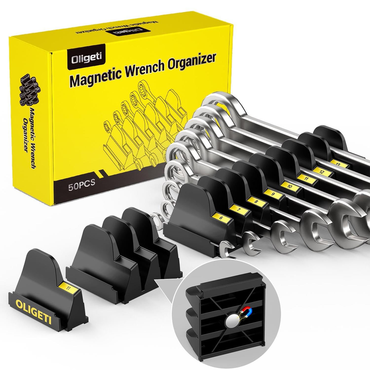 50Pcs Magnetic Modular Wrench Organizer for Tool Box | No More Messy Drawers | F