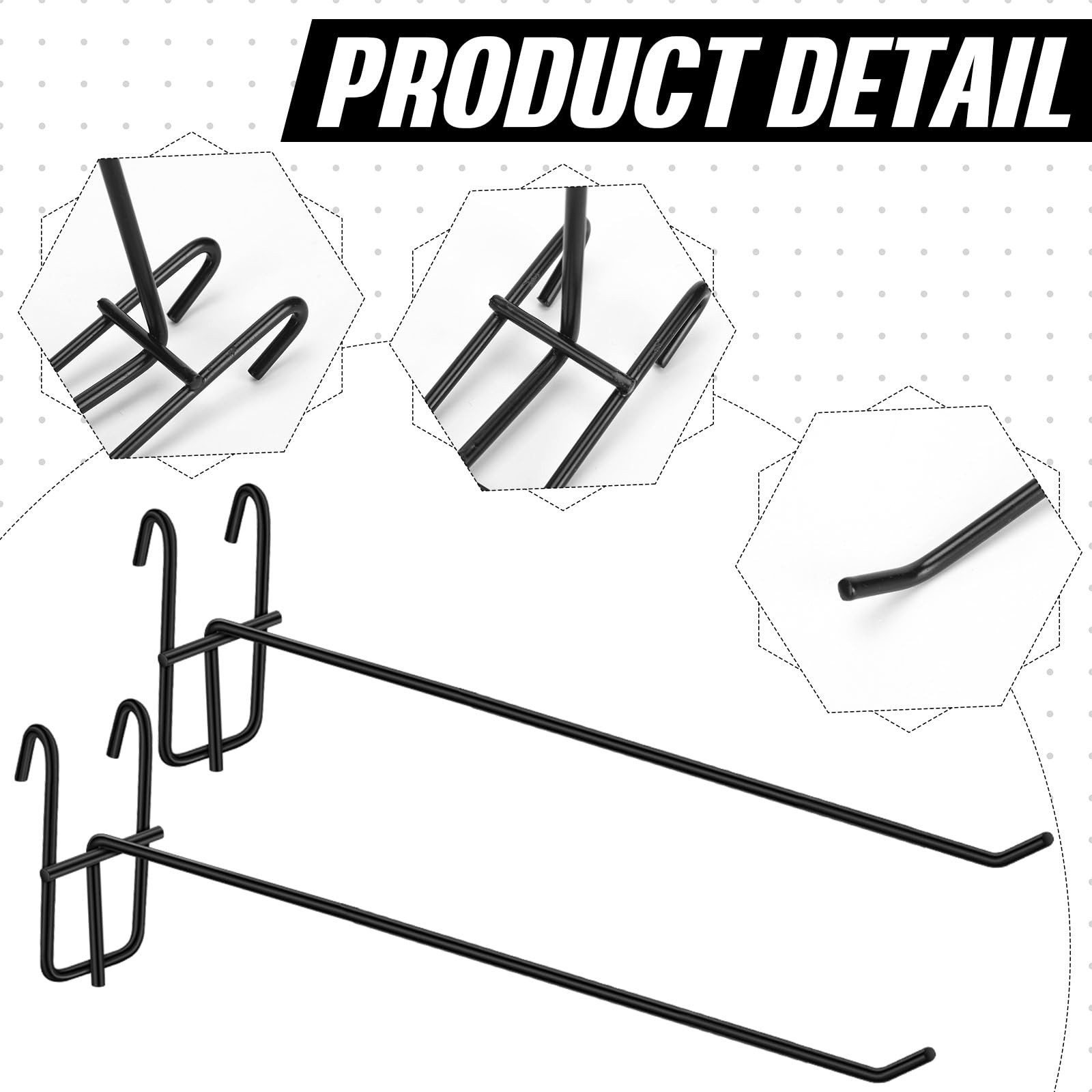 25 PCS 10 Inch Grid Wall Hooks Gridwall Panel Store Garage Organizer Black