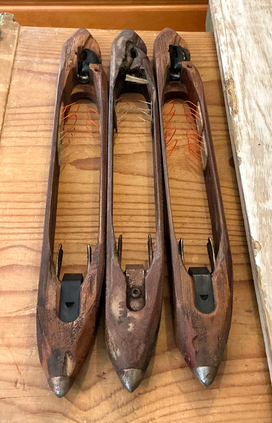 Vintage Wooden Weaving Loom Boat Shuttles Lot of 3 Textile Tools 18" Long