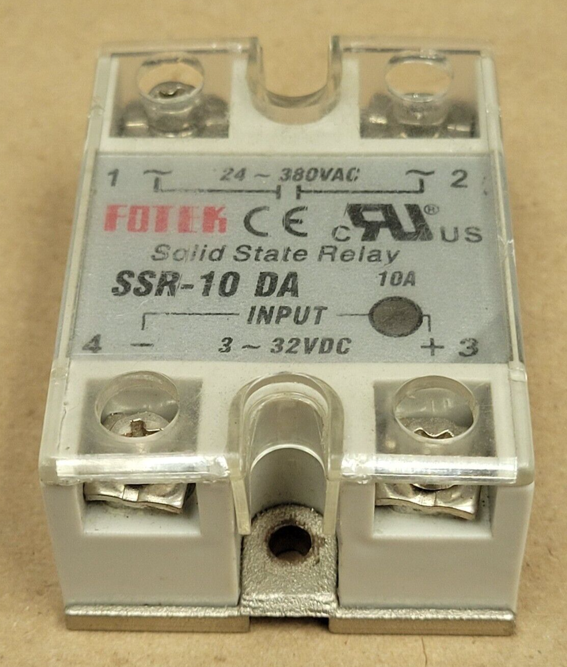 FOTEK SSR-10 DA SOLID STATE RELAY, 24-380VAC, 3-32VDC, TH0627