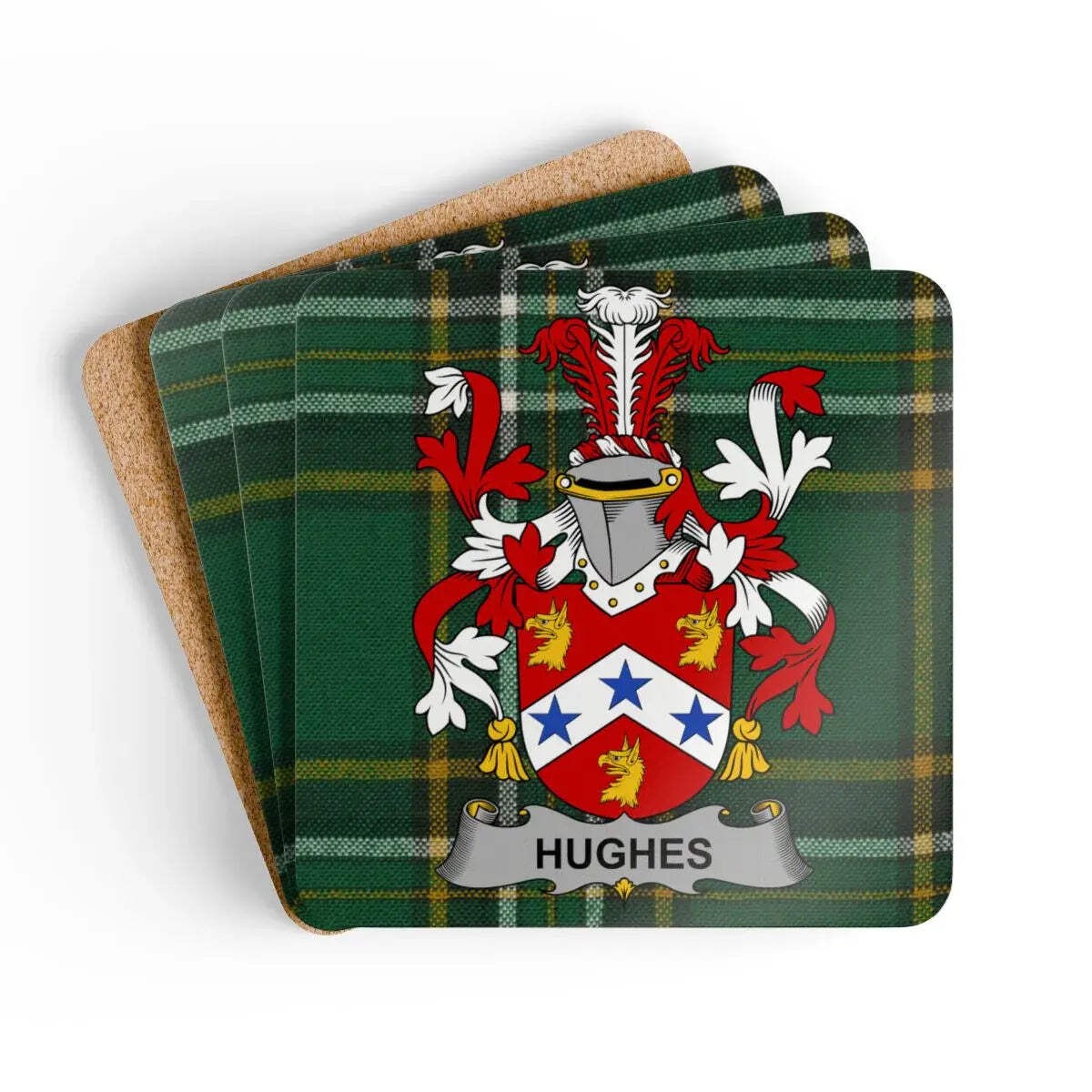 Hughes Irish Family Crest Tartan Coaster Set